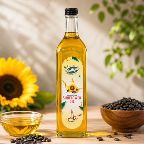 Aadhyaa Coldpressed Sunflower Oil 1 Ltr - bottle of cold-pressed oil | Aadhyaa Farm organic product