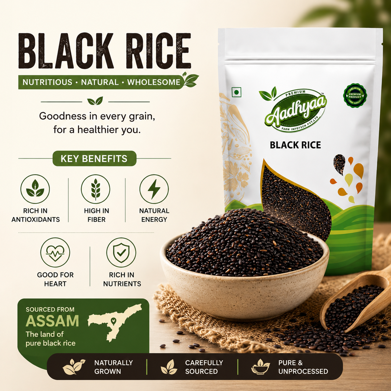 Aadhyaa Black Rice - pack of rice/grain | Aadhyaa Farm organic product