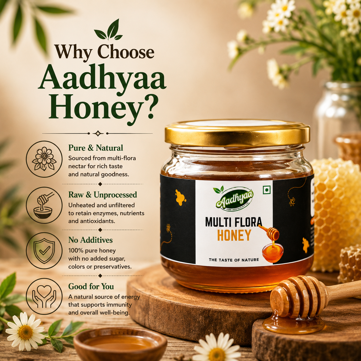 Aadhyaa Multi Flora Honey - jar of honey | Aadhyaa Farm organic product
