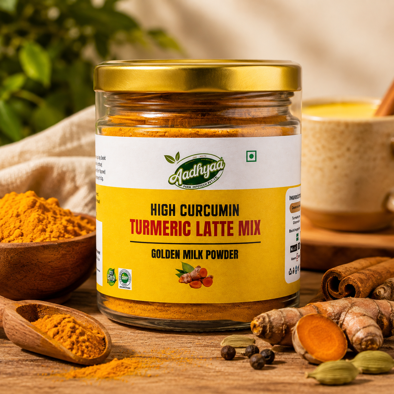 Aadhyaa High Curcumin Turmeric Latte - Ashwagandha Mix - pack of turmeric powder | Aadhyaa Farm organic product