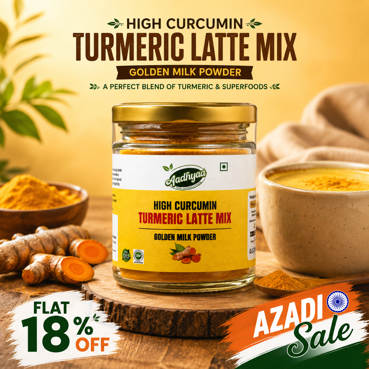 Aadhyaa High Curcumin Turmeric Latte - Ashwagandha Mix - pack of turmeric powder | Aadhyaa Farm organic product