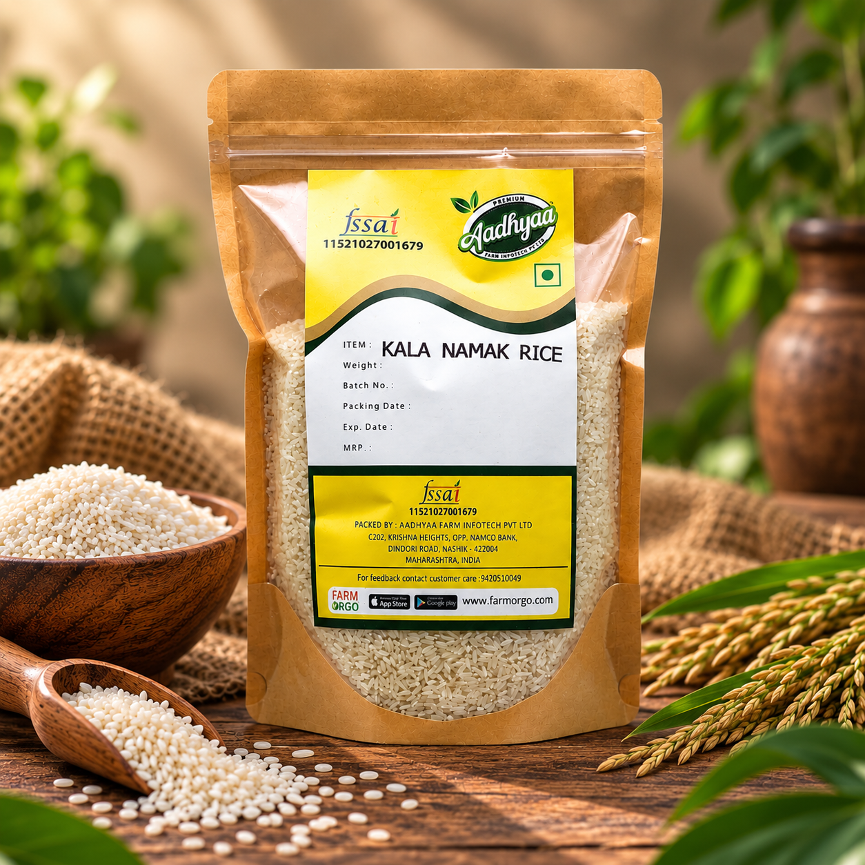 Aadhyaa Kala Namak Rice - pack of rice/grain | Aadhyaa Farm organic product