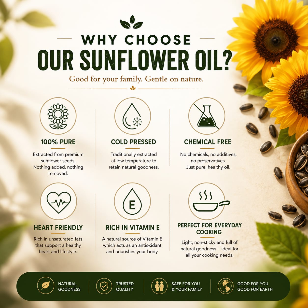 Aadhyaa Coldpressed Sunflower Oil 1 Ltr Each (Pack Of 3) - bottle of cold-pressed oil | Aadhyaa Farm organic product