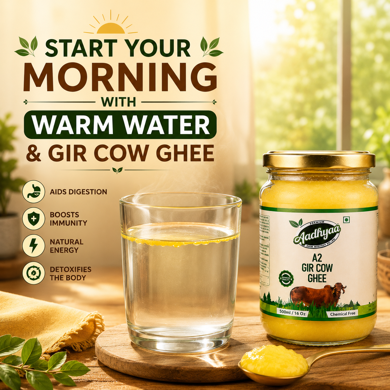 Traditional Kitchen Essential Combo Pack with A2 Gir Cow Ghee, Wood Pressed Groundnut Oil and High Curcumin Turmeric Powder by Aadhyaa Farm
